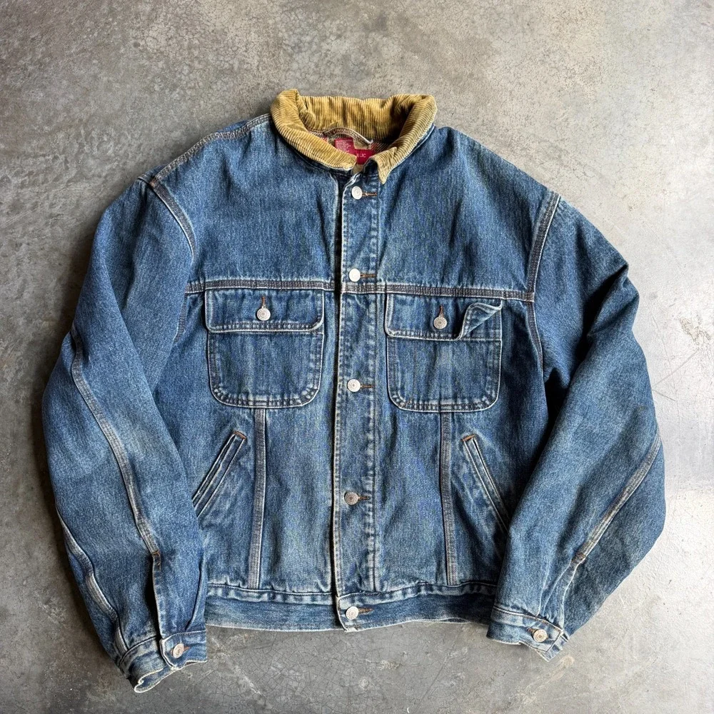 Vintage Banana Republic Trucker Jacket Mens Medium Blue Denim Blanket Lined 90s